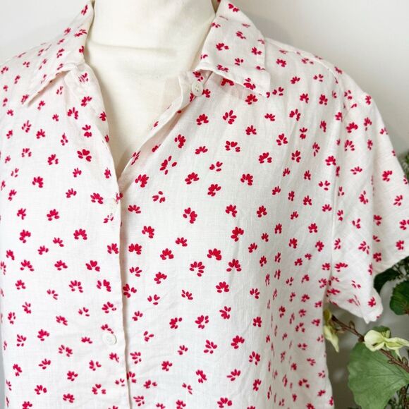 A.P.C. Marina Floral Print Linen Shirt | Size 38 (US 6) | Off-White with Red Flo - Picture 2 of 11